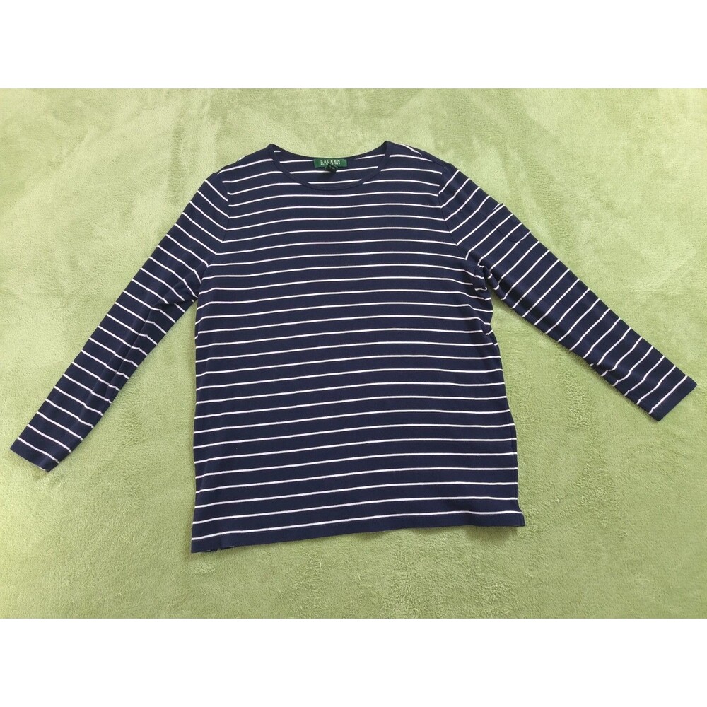 Lauren Ralph Lauren Women’s 1X Navy White Stripe With Long Sleeve Pocket